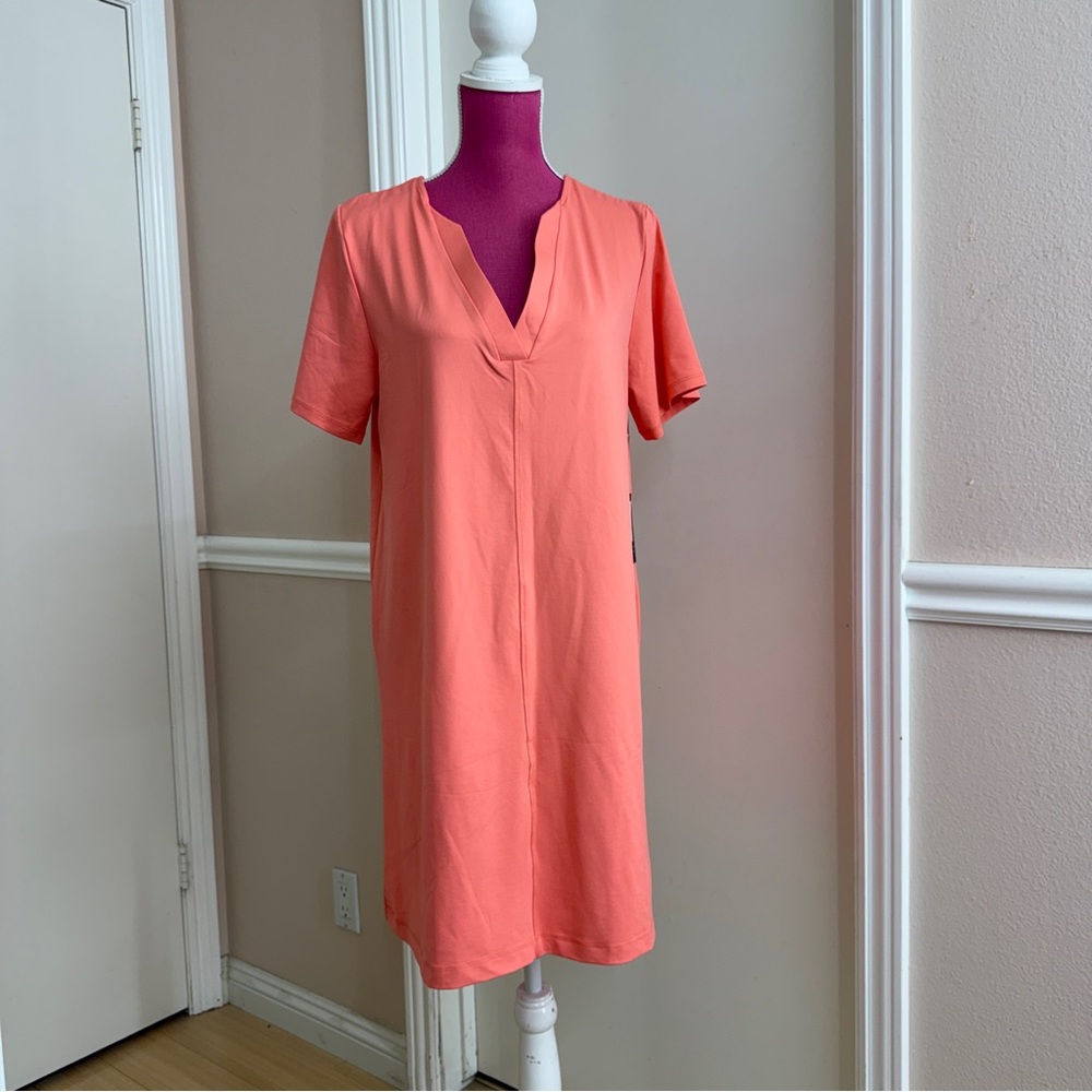 Judy P. Papaya Orange V-Neck Tunic Dress - Size XL - Wrinkle Resistant & UPF 50+